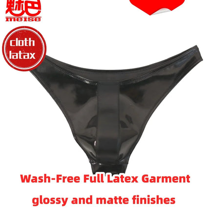 Men's Double-Sided PU Leather Briefs Low Waist Triangle Swim Trunks S-3XL Shirring Triangular Leather Underwear Tight Boxers