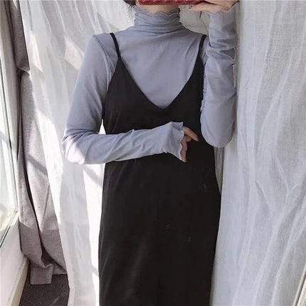 Sexy Women T Shirt See Through Transparent Mesh Tops Long Sleeve Sheer Slim Ladies Solid Turtleneck Silk T-Shirt Lace Crop Top