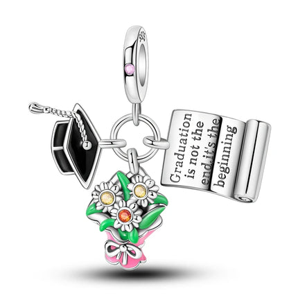 100% 925 Sterling Silver Graduation Season Series Owl Bachelor's Hat Charms Beads Fit 3mm 925 Original Bracelets DIY Jewelry