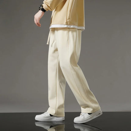 Autumn Men Sweatpants Korean Fashion Sportswear Drawstring Wide Leg Neutral Straight Track Pants Cotton Loose Casual Trousers