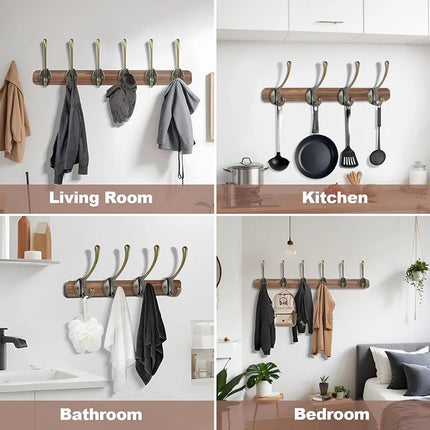 5pcs Heavy Duty Metal Hooks Wall Mounted Retro Double Hooks Utility Antique Hooks For Coat, Scarf, Bag, Towel, Key, Scarf, Hat