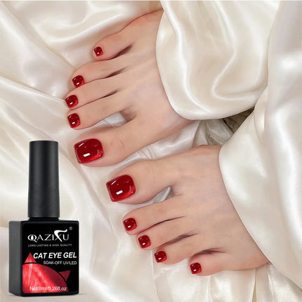 QAZIXU Red Cat Eye Nail Polish Gel Soak Off  UV LED Nail Magnetic Gel Polish Nail Art DlY For Salon & Home For Winter Christmas