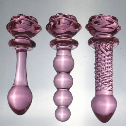 Rose Glass Bullet Butt Plug Transparent Pink Stimulating Anal Masturbation Beads Penetration Anal Plug Adult Sex Toy