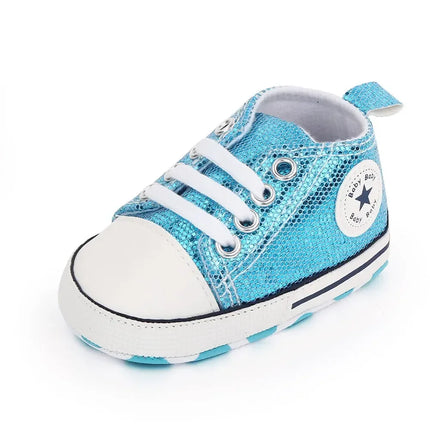 2024 Newborn Sequined Canvas Baby Sneakers Casual Baby Boys Girls Toddler Multi-Color Soft Sole Non-slip Walking Shoes