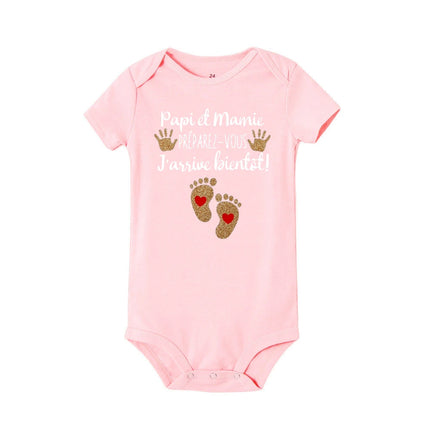 Grandpa and Grandma Get Ready I'll Be Here Soon Print Baby Romper Pregnancy Announcement Infant Bodysuit Outfit Newborn Jumpsuit