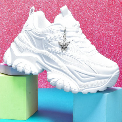 Women's Lightweight 7cm White Thick-Soled Trbottomyy Versatile Fashionable Casual Vulcanized Shoes with Silver Butterfly Decorative Pendant Chain Shoes High Water Platform Trbottomyy Versatile White Women's Comfortable Soft-S