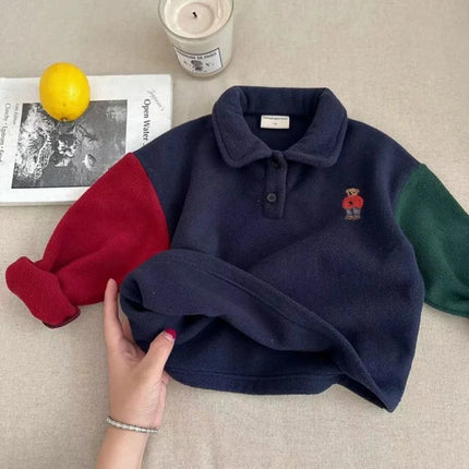 Children's Sweatshirts Double-sided Velvet Polo Shirt for Boys Girls Lapels Thicken Base Long-sleeved Bottoming Shirt Tops