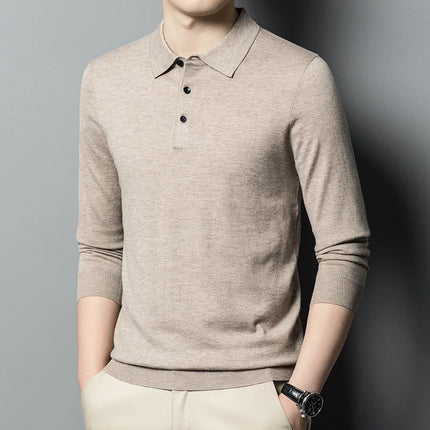 Worsted wool Men POLO Neck  Pullover Long Sleeve Lapel Sweaters Loose Warm Knitted Tops Spring Autumn New Style Men’s Clothing