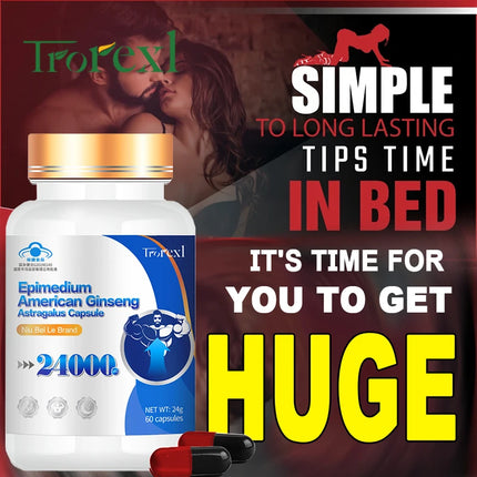 Energy Boost with Epimedium Extract & Ginseng - Promotes Strength & Confidence -Men's Daily Herbal Enhanging Supplement