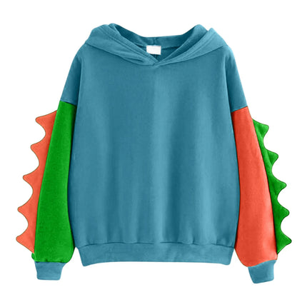 Women's Dinosaur Hoodies Fashionable Cute Solid Color Contrasting Dinosaur Loose Hoodies Comfortable Versatile Sweatshirts