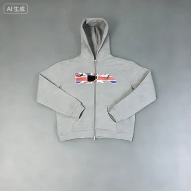 2025European and American Fashion New Trend Letter Print Fleece Loose Casual Zipper Unisex Hooded Sweatshirt Jacket