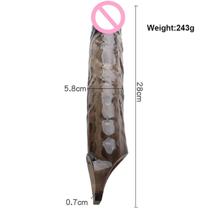 Man Nuo 28CM Huge Penis Enlargemen Extender Condoms Realistic Penis Extension Sleeve Reusable Condom Cock Ring Sex Toys For Men