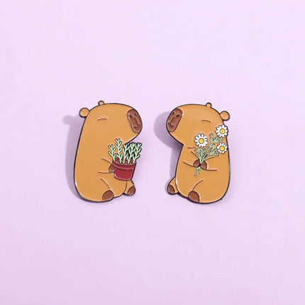 Cute Capybara Enamel Pins Cartoon Animal  Metal Brooches Shirt Backpack Lapel Badge Jewelry Gift for Kids Friends
