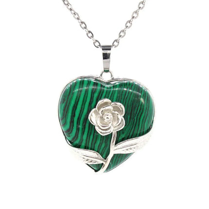 Crystal Stone Heart Shape Pendant Natural Rose Quartz Amethyst Crystal Lapis Lazui Green Aventurine Agate Women Necklace Jewelry