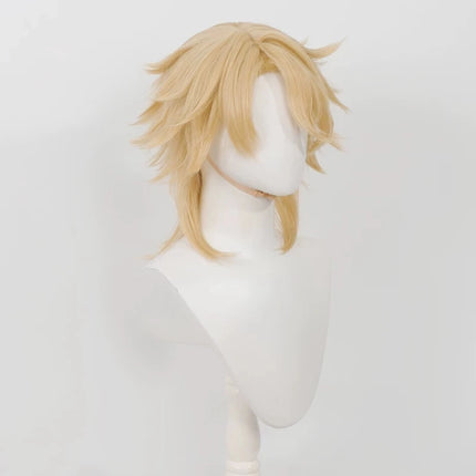 Anime Wig Varka Cosplay Wigs Genshin Game Role-Playing Wigs Short Blonde Synthetic Wig with Bangs Simulation Scalp Male Cos Wig