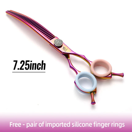 Fenice Grooming Scissors Diamond Screw 7.25 Inch Professional Curved Chunker Scissors Thinner Shears for Pet Groomers Tesoura