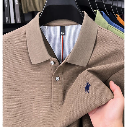 100% pure cotton luxury men's long-sleeve polo shirt designer brand Paul pony embroidery soft comfort spring autumn casual T-shirt