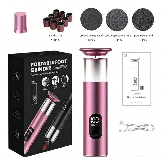 Electric foot trimmer, electric foot grinder with 9-level adjustment, rechargeable for removing dead skin, calluses, and repairi