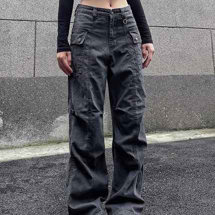 Retro American High Street Workwear Pants Soldier Vibe Straight Leg Faded Denim Casual Trousers Men Women Summer Trendy