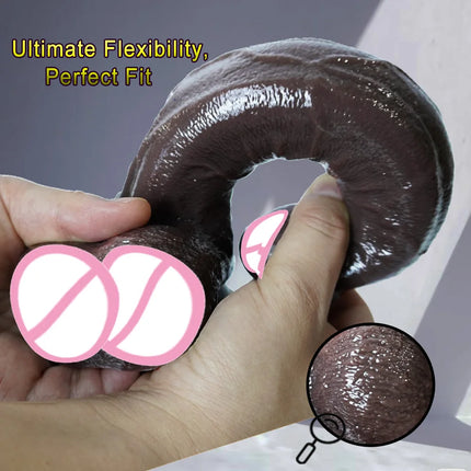 Black Realistic Dildo with Strong Suction Cup Large Penis Liquid Silicone Sex Toy for Women Men Adults Pleasure