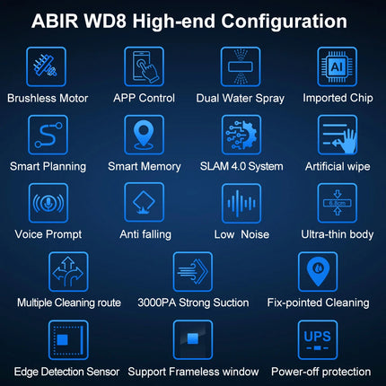 Robot Window cleaner ABIR WD8,Dual Water Spray,Smart Memory,High Vacuum Suction, Laser Sensor, Home Wall Glass Cleaning Robot