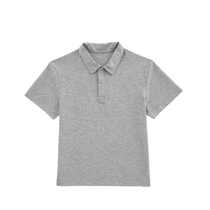 New Boys' Polo Shirt Thin Short Sleeve Mid to Large Boys' Summer Clothes Flip Collar Half Sleeve T-shirt Children's Pure Cotton