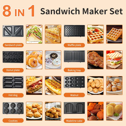 8-in-1 Detachable Breakfast Maker Cake Maker Nut Machine Donut Waffle Maker Rotisserie Biscuit Machine Sausage Roasting Machine