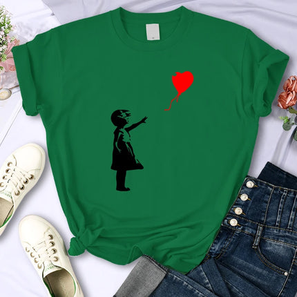 Let'S Fly Love Balloons Prints Womens T-Shirt Soft Breathable Short Sleeve Street Hip Hop Trend Tops Casual Female Tee Clothing