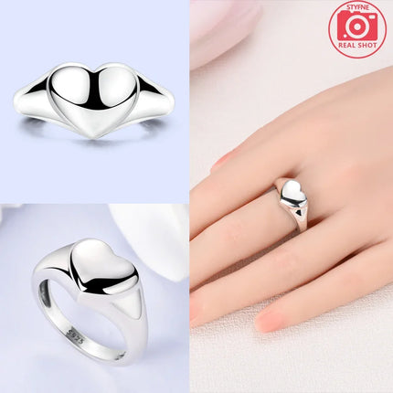Original Romantic Heart-shaped White Zircon Shell Bowknot Rings 925 Sterling Silver  Women Jewelry Valentine's Day Birthday Gift