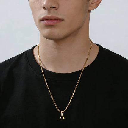 Cazador A-Z Initial Letter Box Chain Necklace for Men Stainless Steel Alphabet Pendant Punk Jewelry Valentine's Day Gift 2026