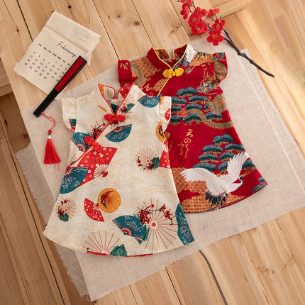Baby Girl Dresses Summer Chinese Style Printed Cotton Girls Dresses Cute Hanfu Cheongsam Baby Clothing Baby Clothes Girl