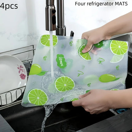 4pcs Waterproof Refrigerator Liner Set - Moisture-Proof, Non-Slip, Washable, Reusable, EVA Material, Novel Lemon Pattern