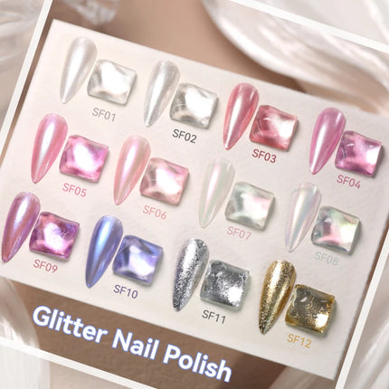 LILYCUTE 7ml Pink Glitter Nail Polish Colorful Bright Shining Pearl Effect Nail Art DIY Decoration No Need of Lamp to Cure