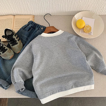 Children Sweater 2025 Autumn Spring Sweatshirts for Kids Boys Fake 2pcs Jumper Baby Casual Tops Girls Pullovers Toddler Clothes