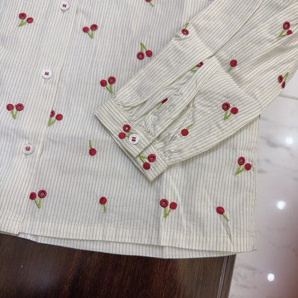 BP26 early spring new style big girl lapel cherry embroidered long-sleeved shirt