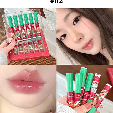 Cappuvini 6-Pack Lip Gloss Set Christmas Gift Water Light Long-Lasting Easy Apply Lip Glaze Lipstick Collection