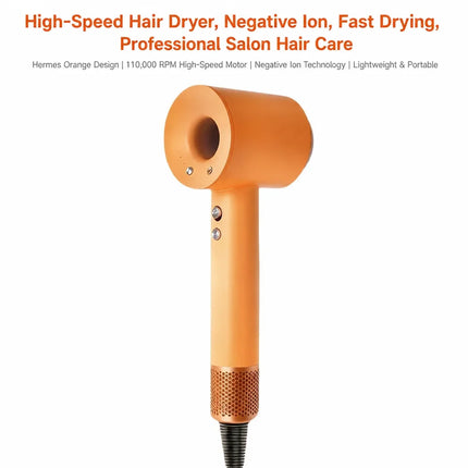 High Speed Hair Dryer 110000RPM Negative Ion Blow Dryer Fast Drying Vibrant Orange