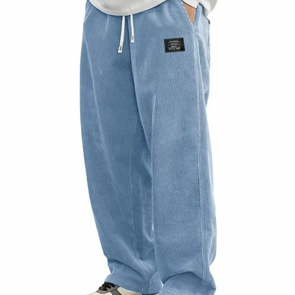 Men'S Corduroy Straight Leg Pants with Drawstring Waist,  Pockets, and Logo Design - Stretchy, Casual Fit for Everyday Wear