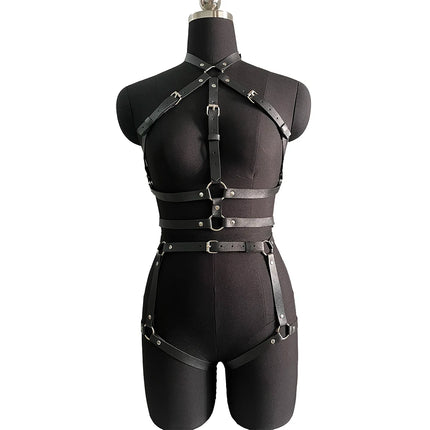 Women Sexy Leather Lingerie Body Harness Belt Suspenders Leg Harness Goth Clothing Rave Outfit BDSM Garter Belt Lingerie Bondage