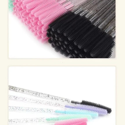 50pcs Crystal Silicone Eyelash Brush Lash Makeup Brushes Eyebrow Comb Eyelashes Extension Spoolie Microbrush Cosmetics Tool