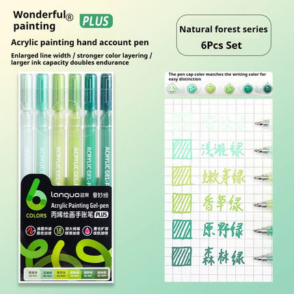 Languo 6 Colors Acrylic Painting Handbook Pens Multi-Color Gel Pen Student Neutral Pen Writing Marker Stationery