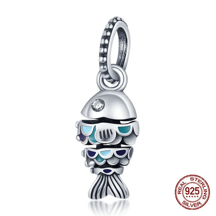 Charm 925 Silver Blue Ocean Life Theme Charm Beads Fit 3mm Original Bracelet For Women DIY Pendants Luxury Jewelry Gift Hot Sale
