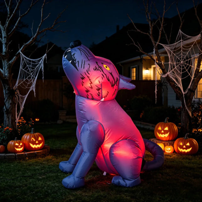 3FT Inflatable Halloween Howling Wolf Decoration with LED Lights, Lighted Blow Up Scary Wolf Figure for Outdoor Indoor Yard Garden Patio Party Holiday Home Decor, Spooky Night Glowing Animal Prop