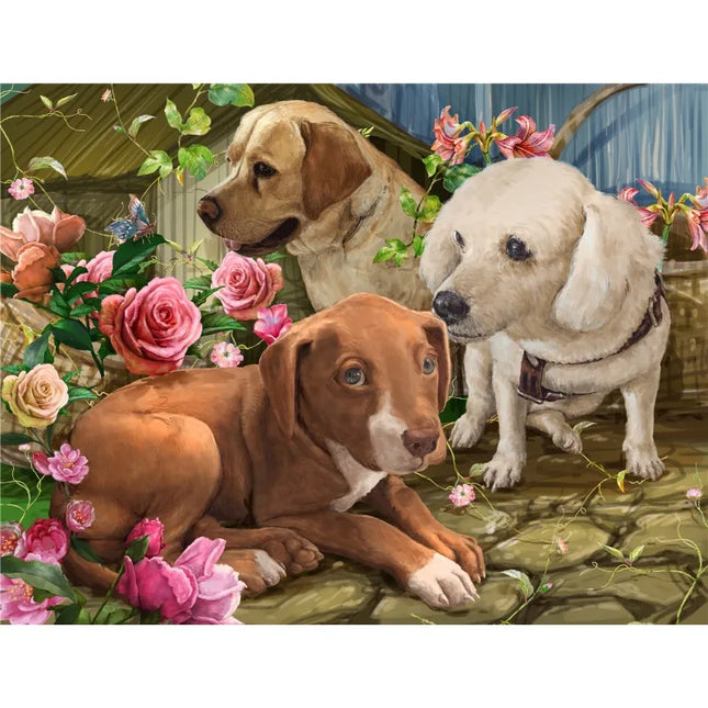 100-Piece Jigsaw Puzzle, Cartoon Animals, Three Dogs with Flower, Decompression Puzzles Toy, Educational Gifts