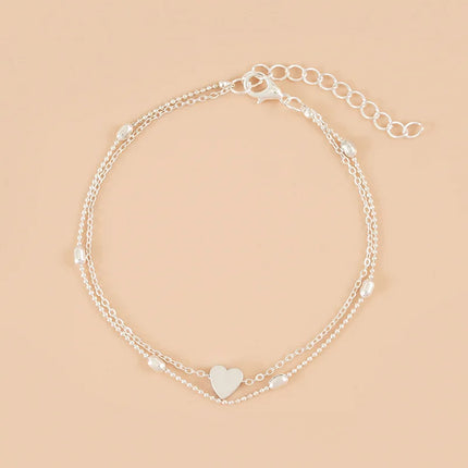 Love Personality Double Simple Bohemian Layered Heart Anklet Summer Beach Anklets On Foot Ankle Bracelets For Women Leg Chain