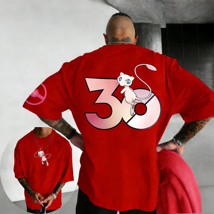 Pokemon  30th Anniversary Mew Co Branded T-shirt Summer Men's and Women's Loose Casual Hip Hop Versatile Short Sleeve Top