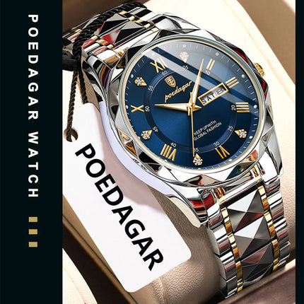 POEDAGAR Luxury Business Men's Watches Waterproof Stainless Steel Luminous Men's Wristwatch Date Week Quartz Sport Men's Watch Reloj