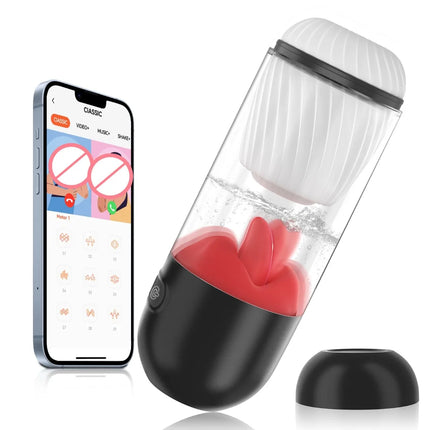 Tongue Licking Deep Throat Male Masturbation Cup APP Control 9-Frequency Licking Pocket Pussy for Penis Blowjob Sex Toy for Men