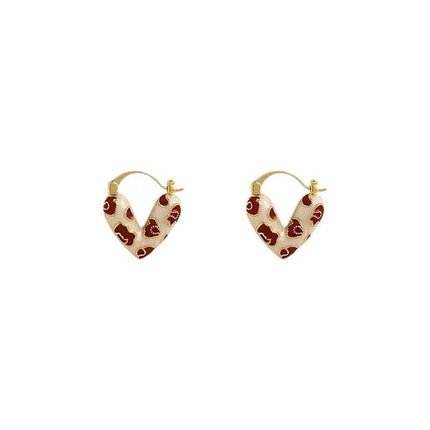 2026 Trendy Red Dripping Oil Heart Hoop Earrings For Women Girls Korean Elegant Love Dangle Earring Jewelry Gift