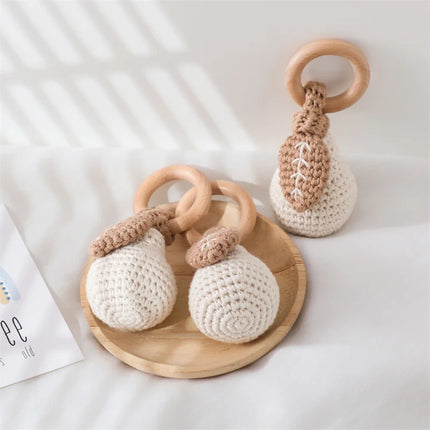 1PC Baby Rattle Toys Crochet Lemon/Pear Soother Bracelet Wooden Teether Ring Baby Mobile Pram Crib Wooden Toys Newborn Gifts